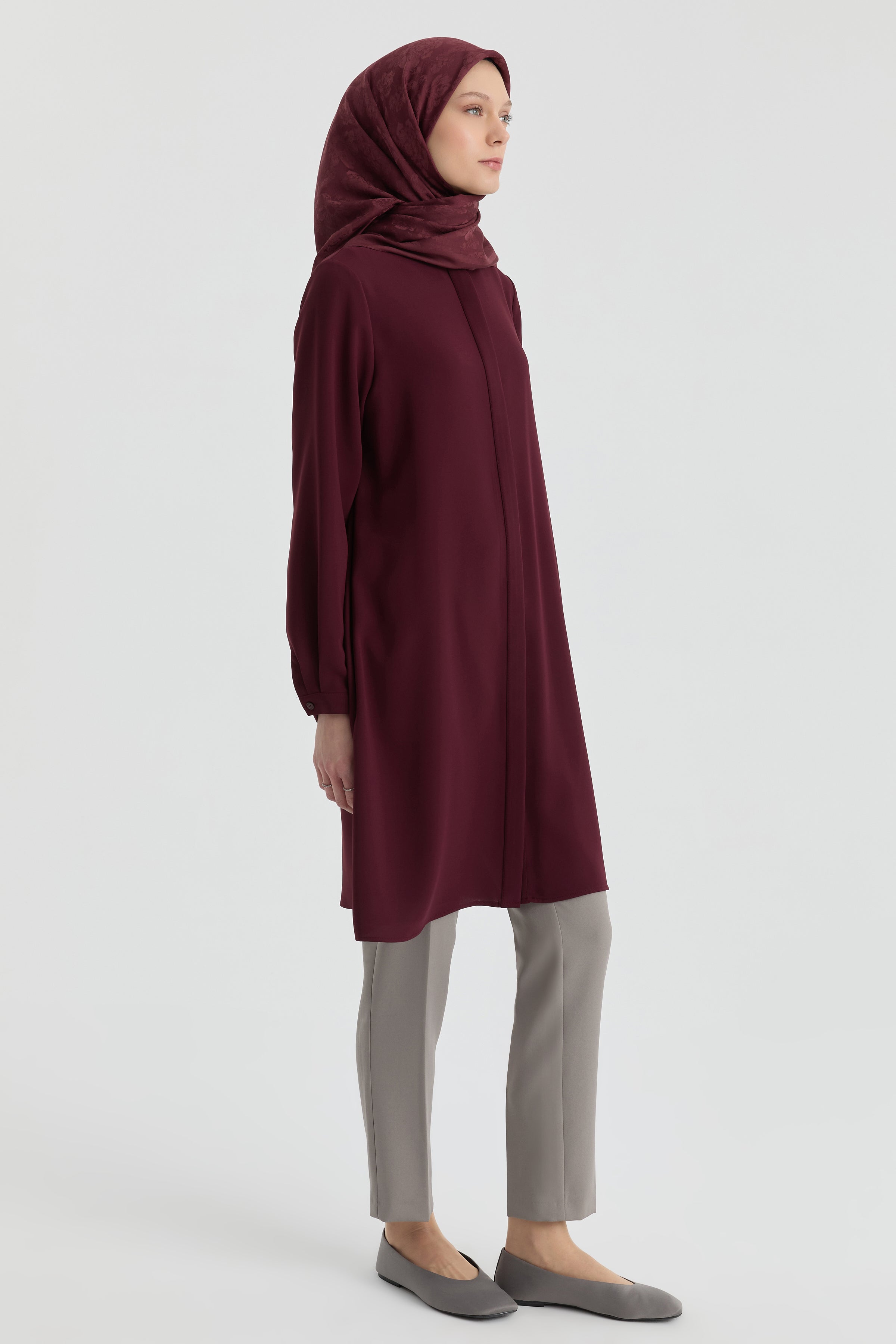 Hakim Yaka Gizli Patlı Tunik - Bordo TUGBA