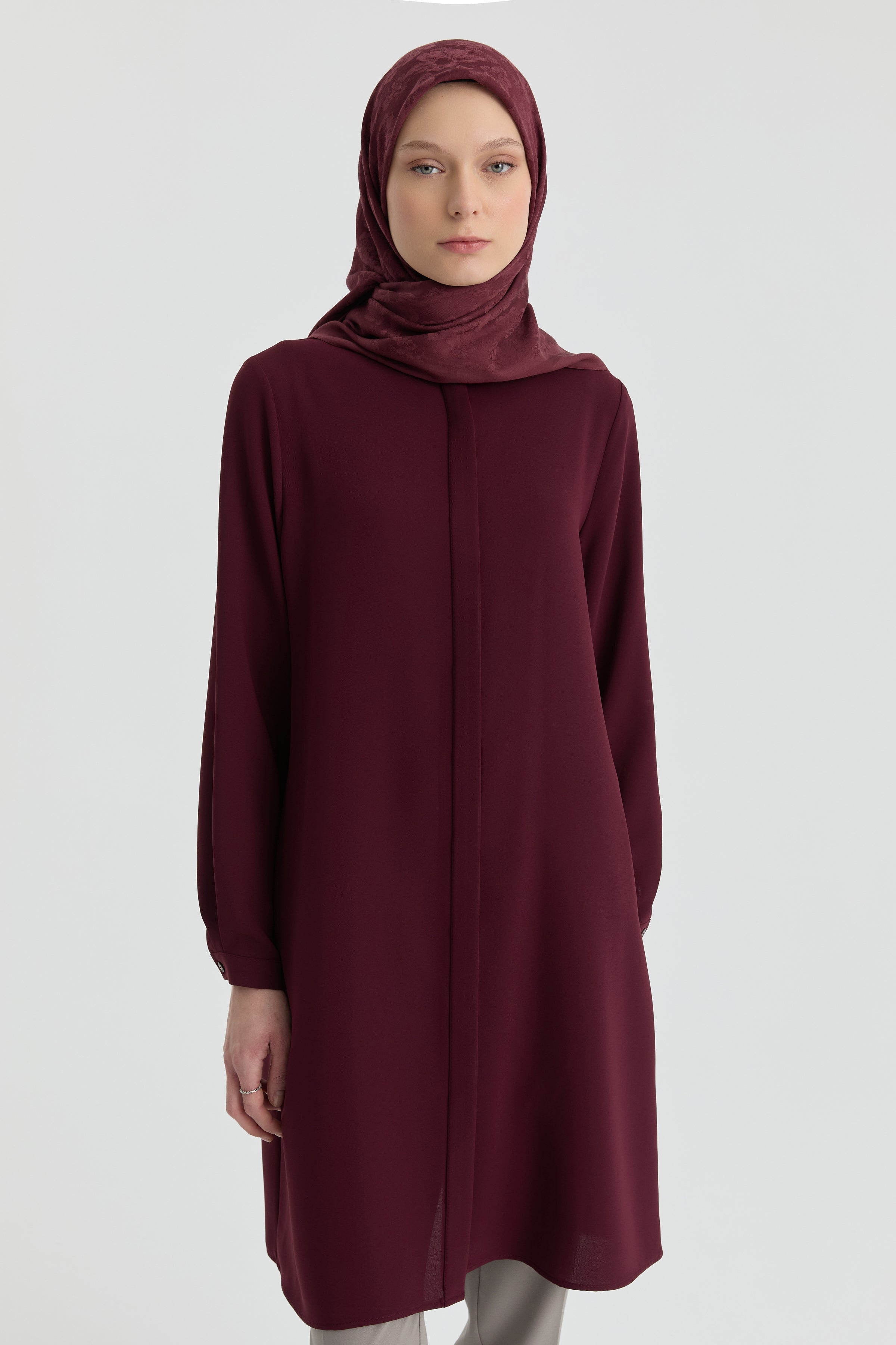 Hakim Yaka Gizli Patlı Tunik - Bordo TUGBA