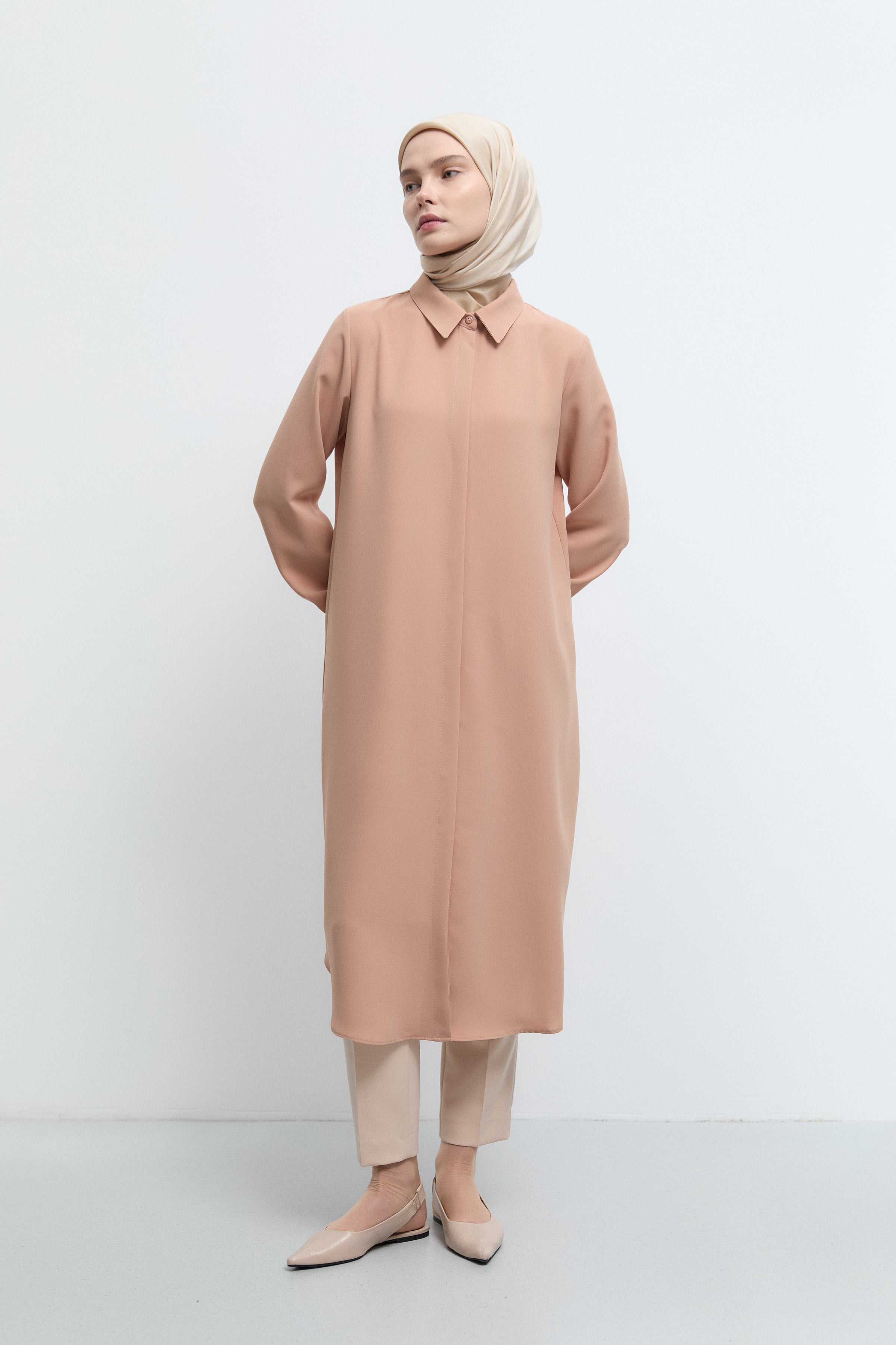 Gizli Patlı Basic Tunik - Somon TUĞBA