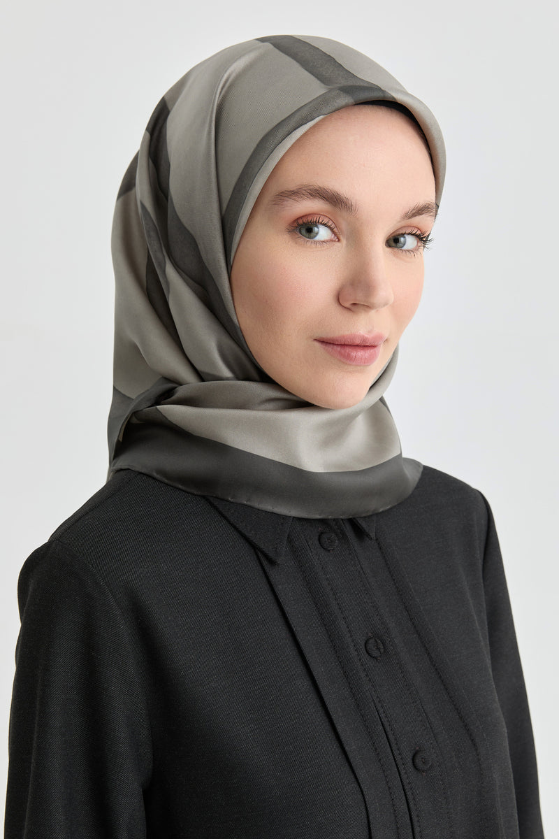 İnhina Twill İpek Eşarp - Gri TUGBA
