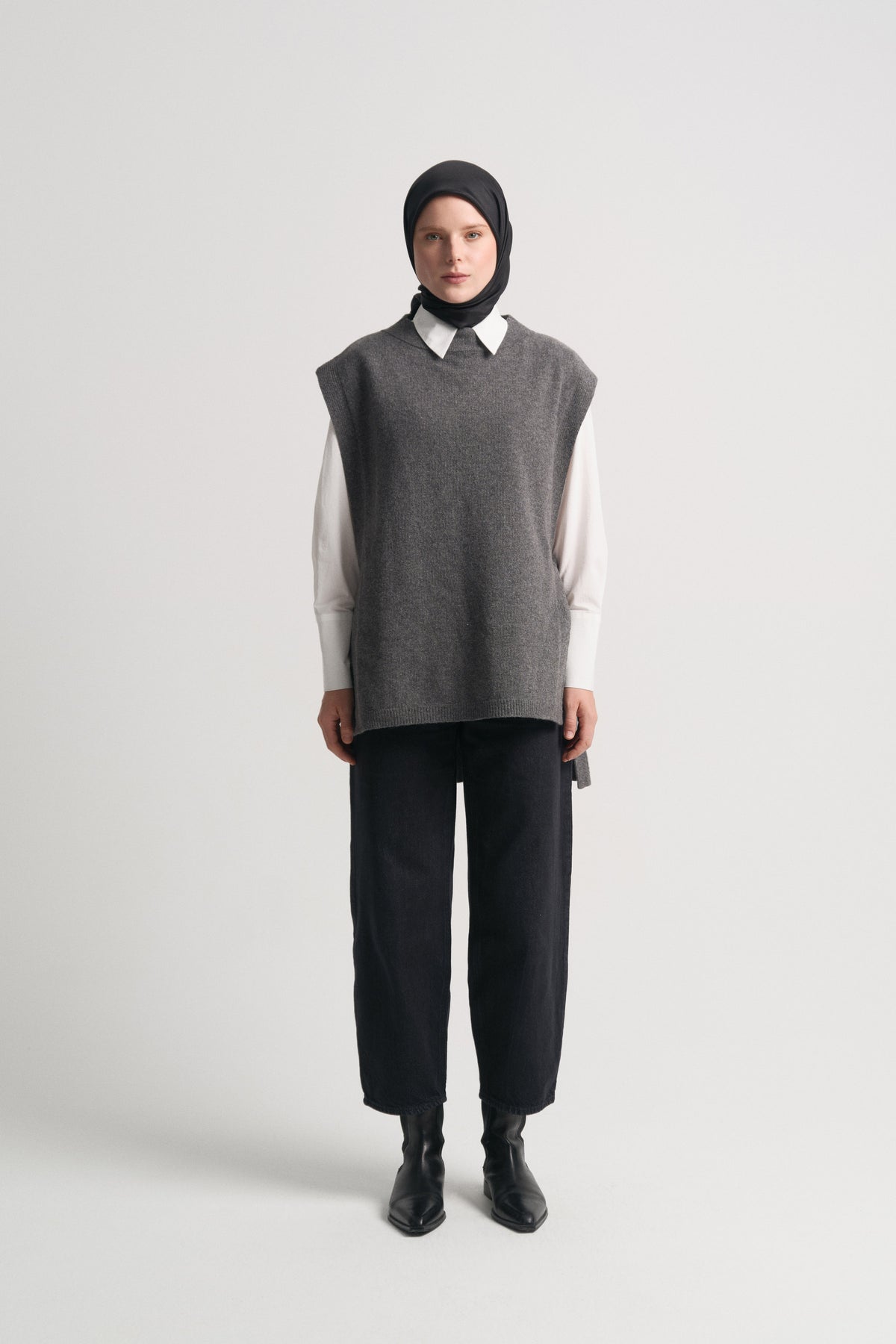Wool Blend Mock Neck Sweater - Anthracite
