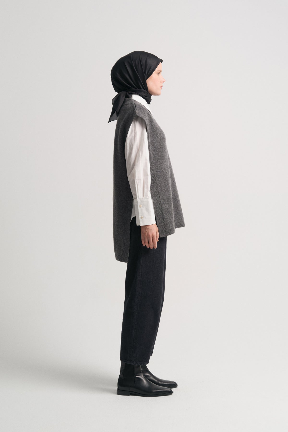 Wool Blend Mock Neck Sweater - Anthracite