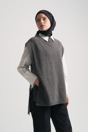 Wool Blend Mock Neck Sweater - Anthracite
