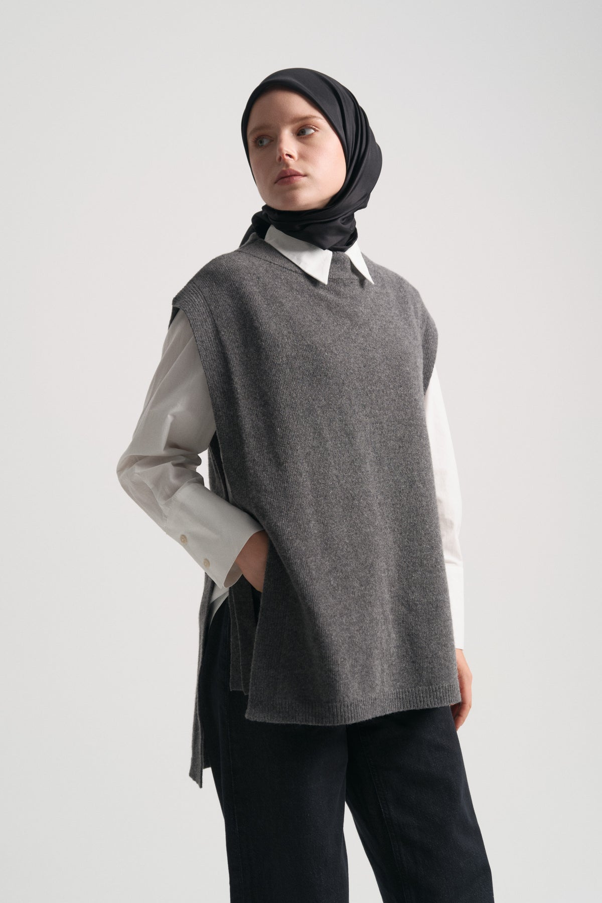 Wool Blend Mock Neck Sweater - Anthracite
