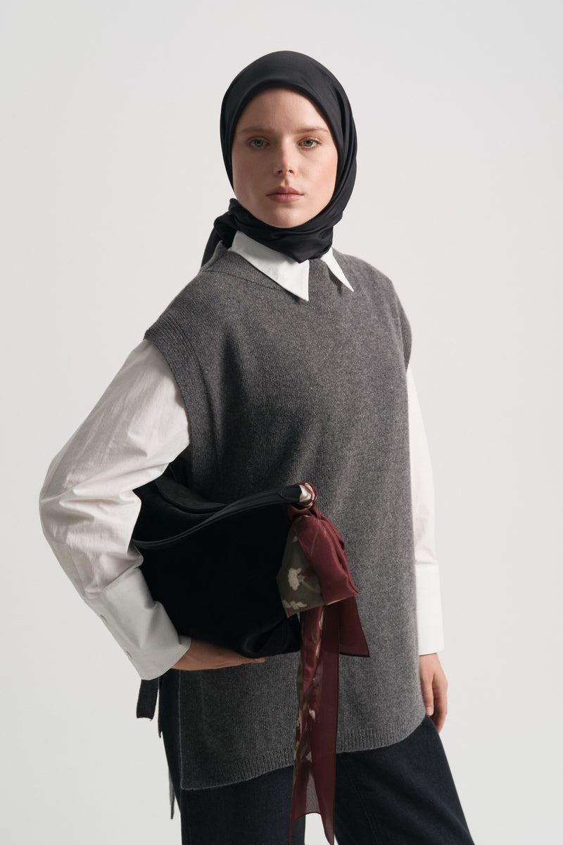 Genuine Suede Leather Shoulder Bag - Black