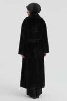 Kuşak Detaylı Manto - Siyah TUGBA