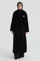 Kuşak Detaylı Manto - Siyah TUGBA