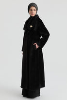 Kuşak Detaylı Manto - Siyah TUGBA