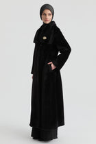 Kuşak Detaylı Manto - Siyah TUGBA
