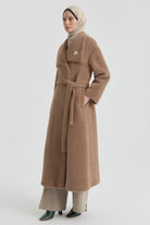 Kuşak Detaylı Manto - Vizon TUGBA