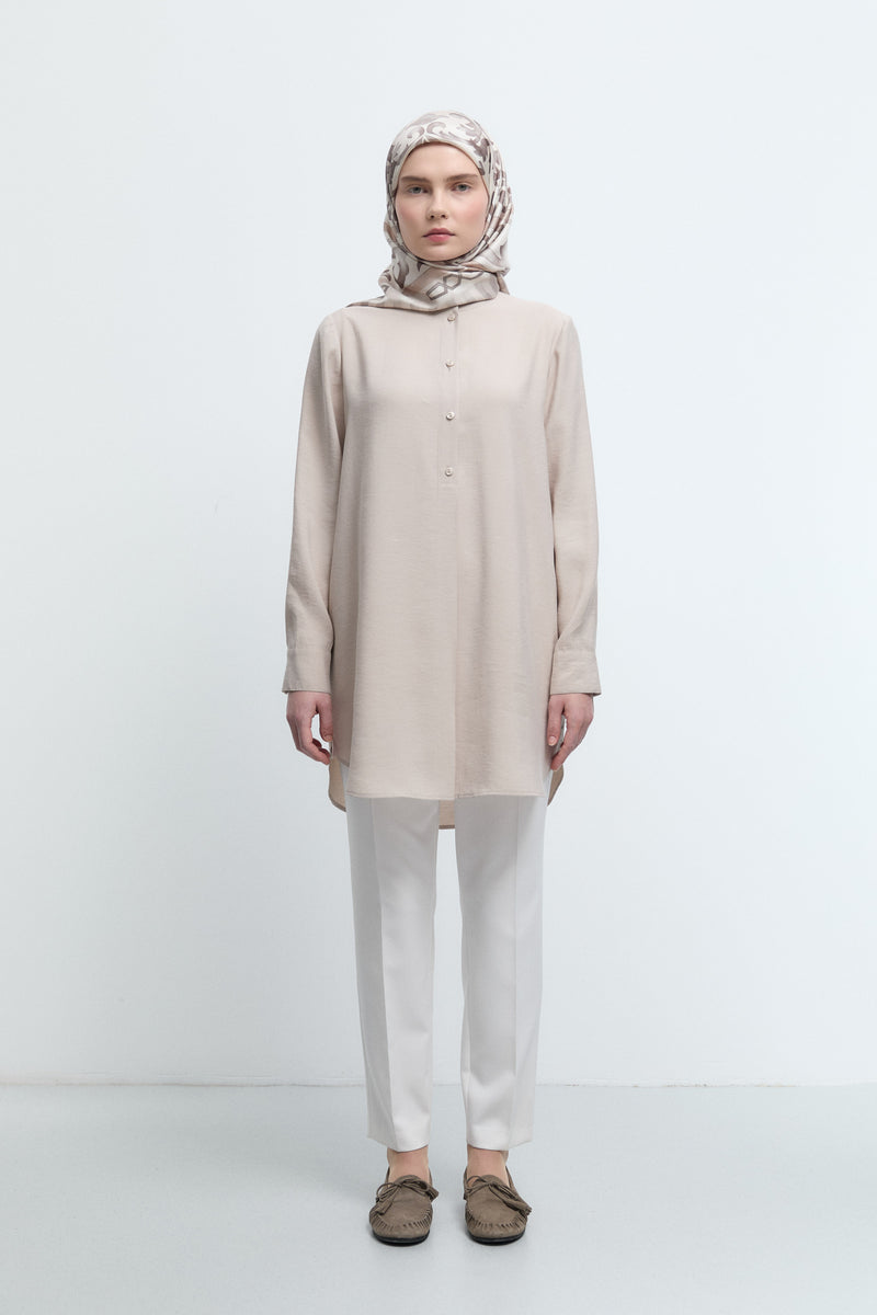 Beli Lastikli Basic Pantolon - Ekru TUĞBA