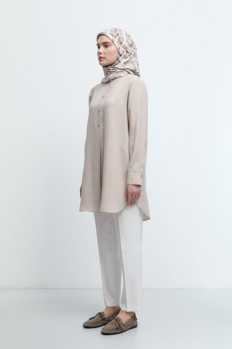Beli Lastikli Basic Pantolon - Ekru TUĞBA