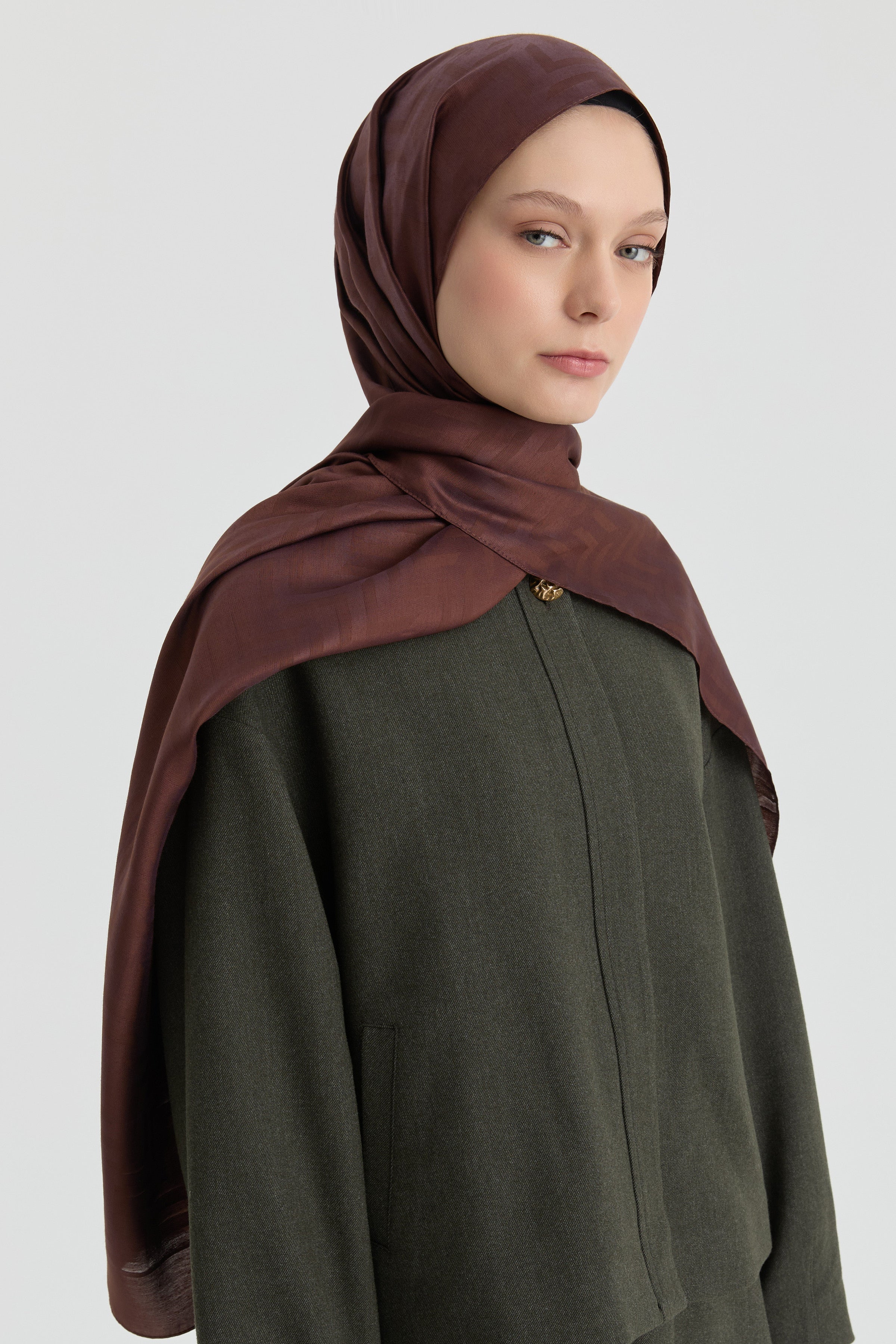 Deren Jakar Natural Şal - Kahve TUGBA