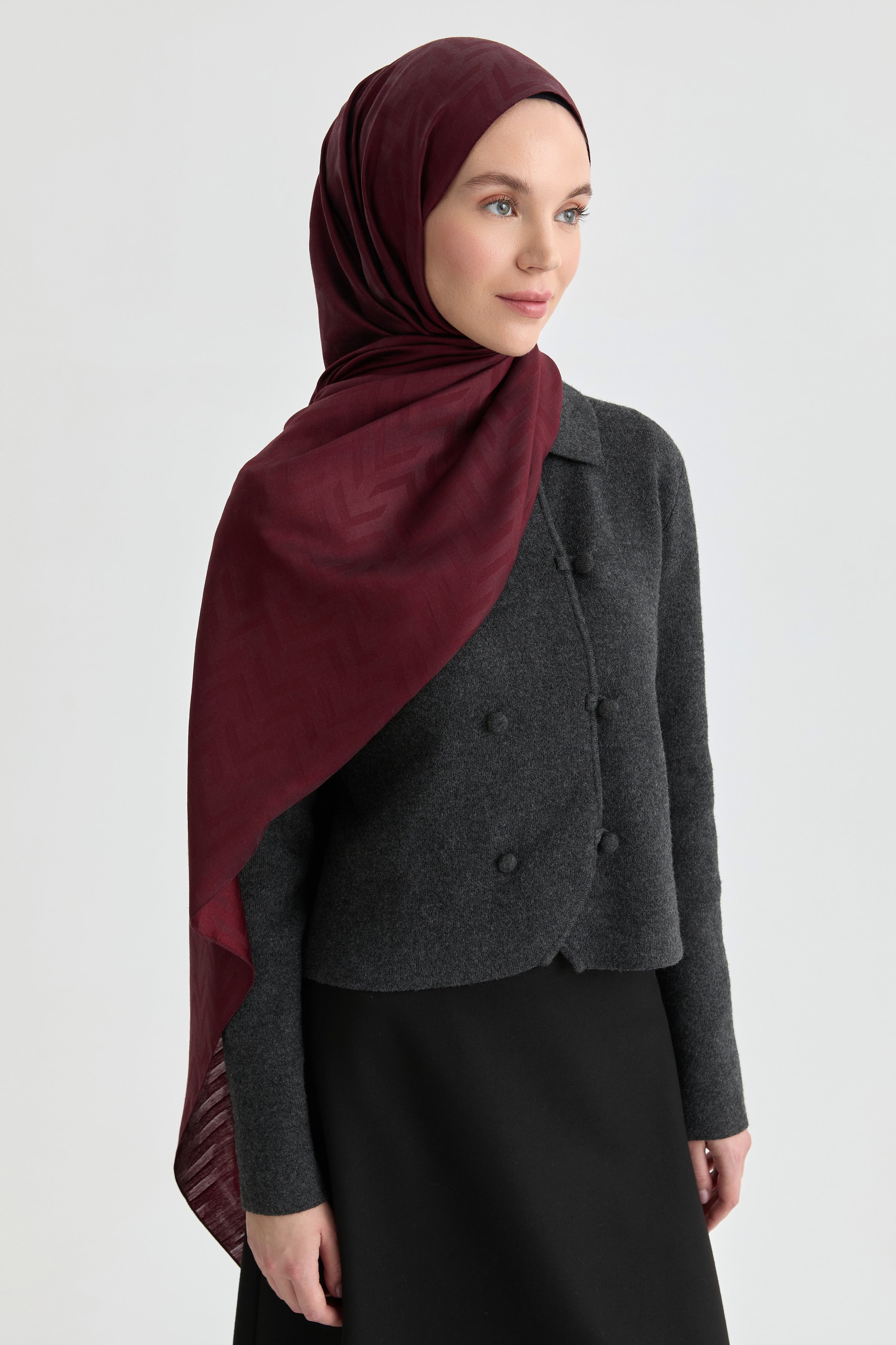 Deren Jakar Natural Şal - Bordo TUGBA