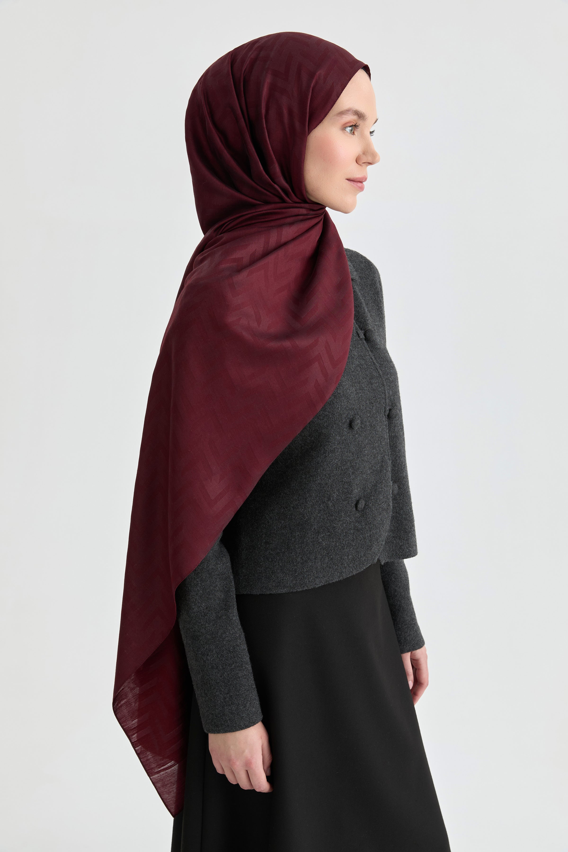 Deren Jakar Natural Şal - Bordo TUGBA