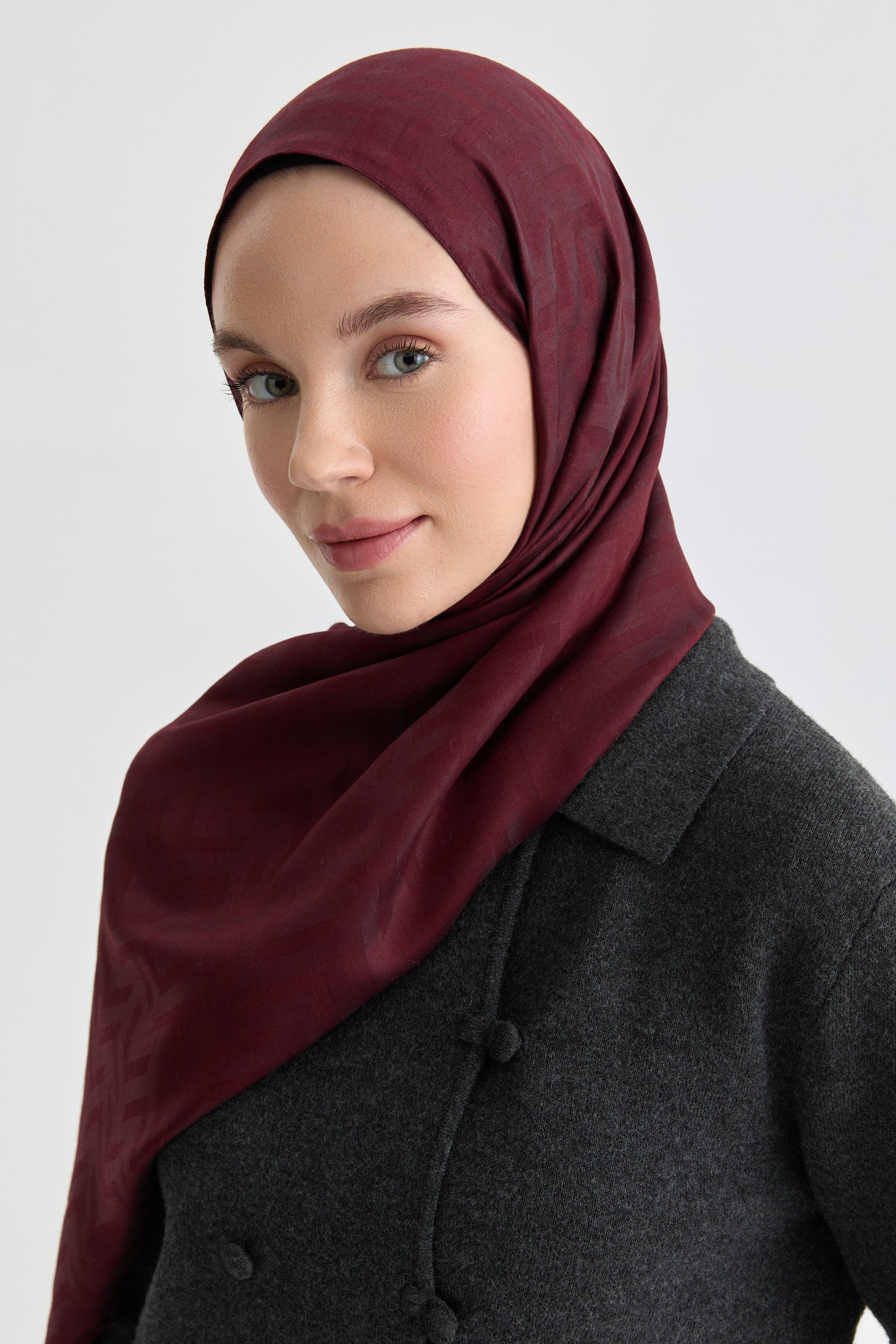 Deren Jakar Natural Şal - Bordo TUGBA