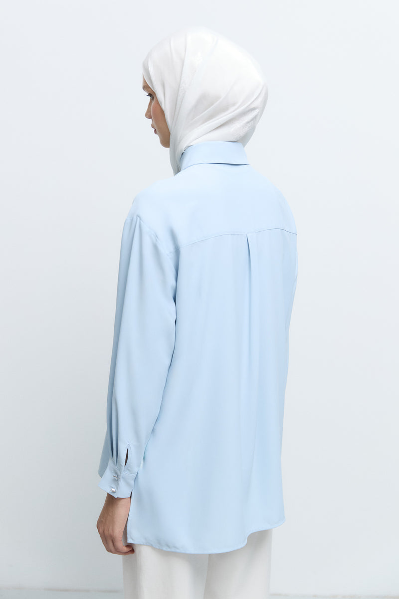 Yarım Patlı Bluz  - Açık Mavi TUĞBA