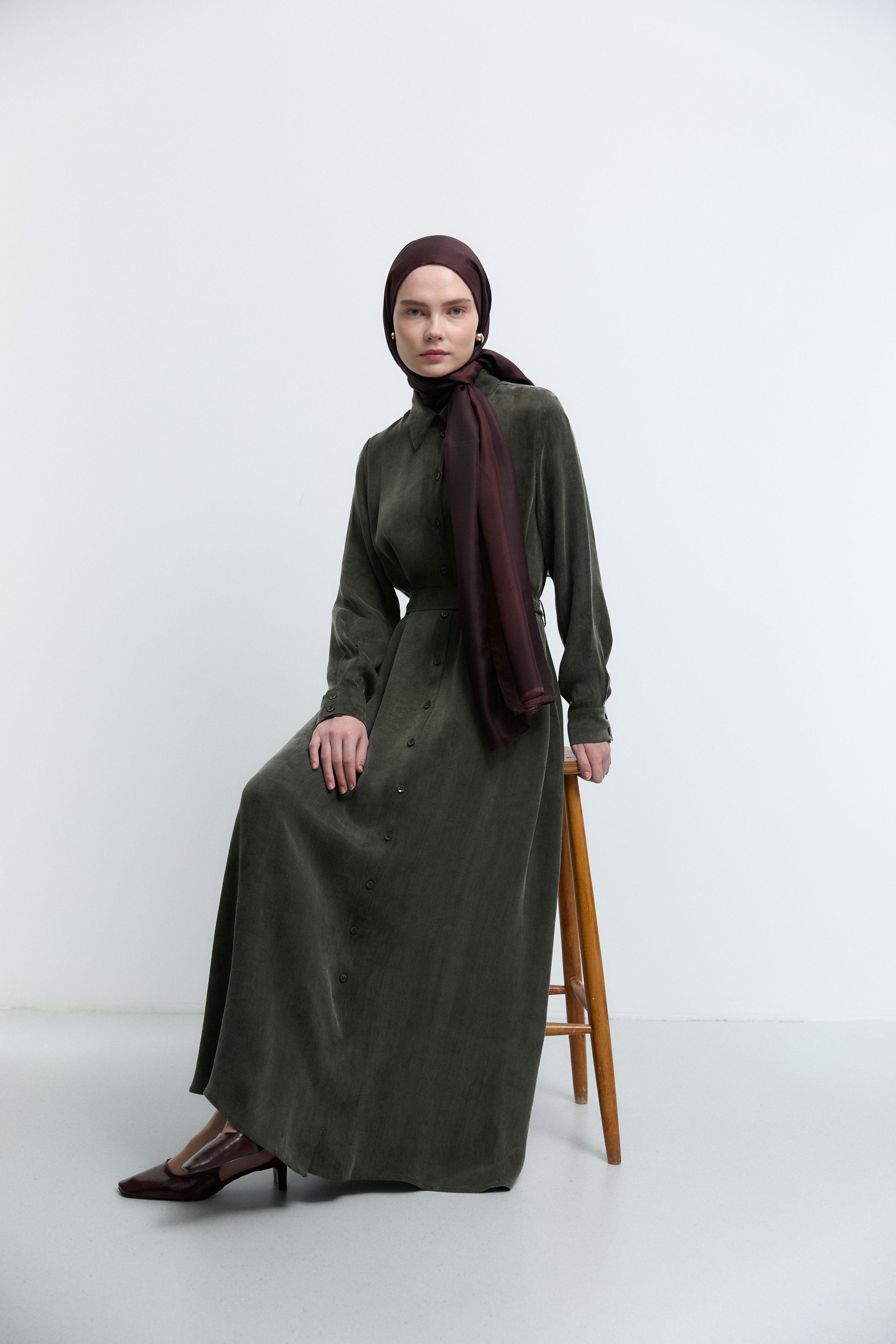 Tunic with Pleated Brooch Detail on Collar and Sleeves - Aqua