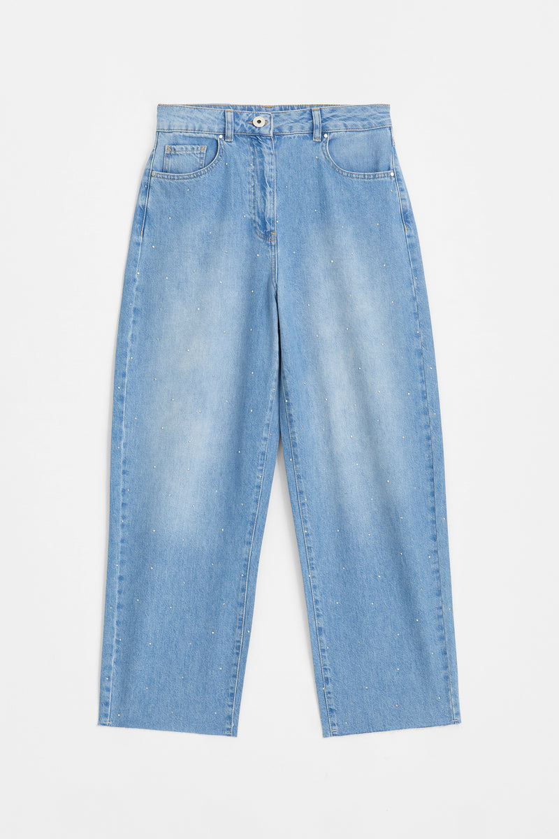 Taşlı Denim Pantolon - Mavi TUĞBA