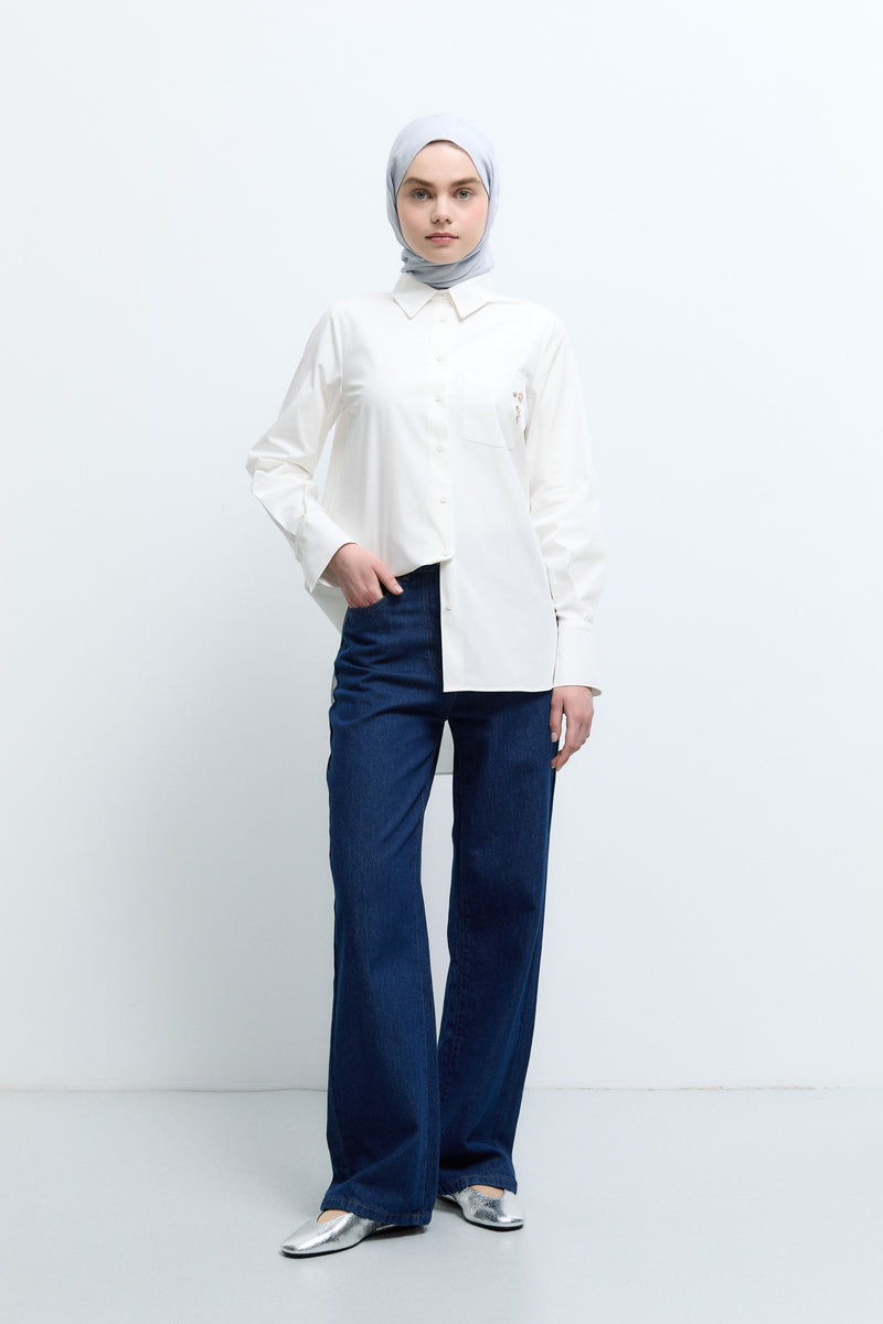 Spor Dikişli Denim Pantolon - İndigo TUĞBA