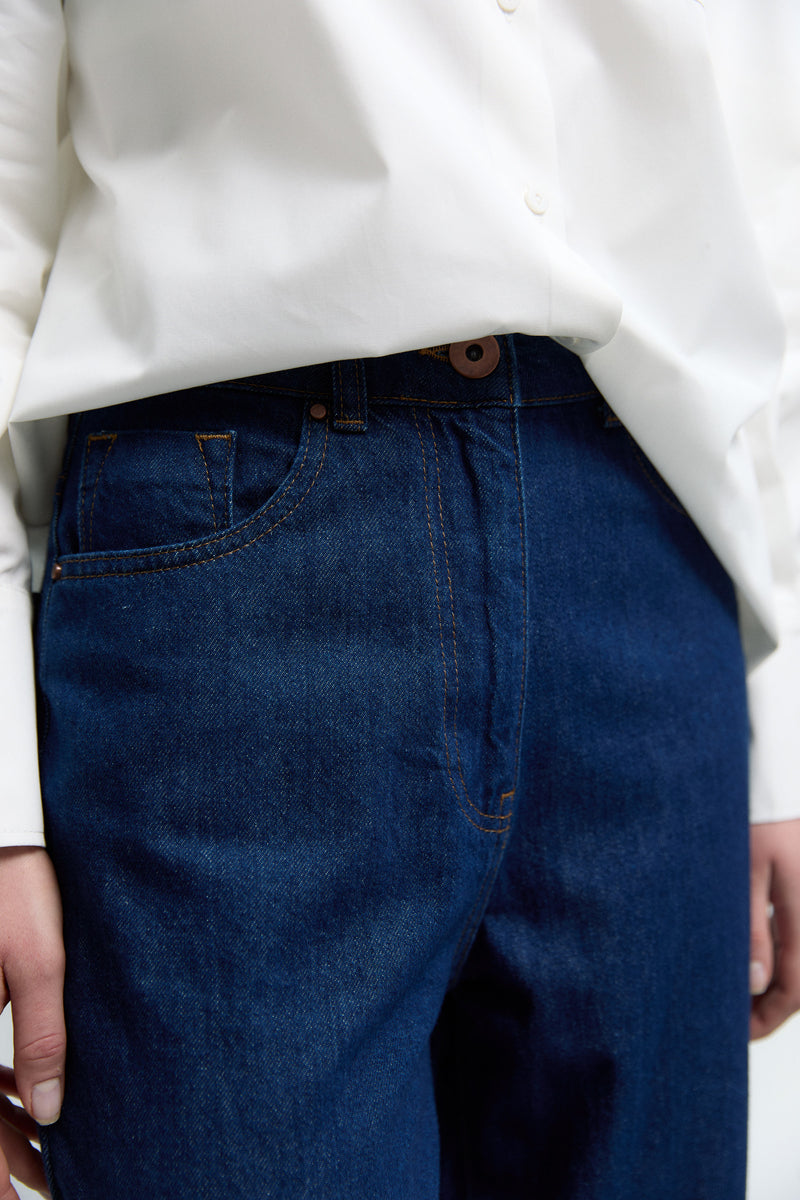 Spor Dikişli Denim Pantolon - İndigo TUĞBA