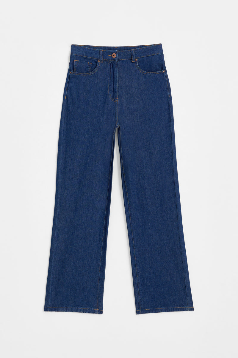 Spor Dikişli Denim Pantolon - İndigo TUĞBA