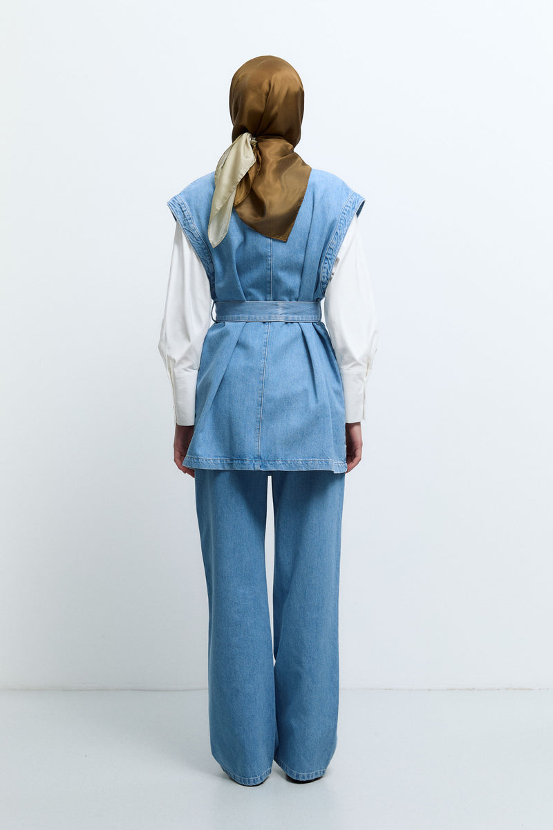 Spor Dikişli Denim Pantolon - Mavi TUĞBA