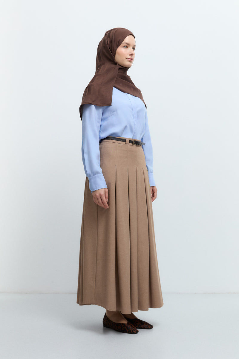 Beli Kemer Detaylı Etek - Camel TUĞBA