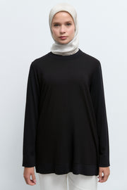Rayon Karışım Sıfır Yaka Tunik - Siyah TUĞBA