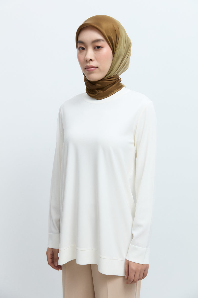 Rayon Karışım Sıfır Yaka Tunik - Ekru TUĞBA