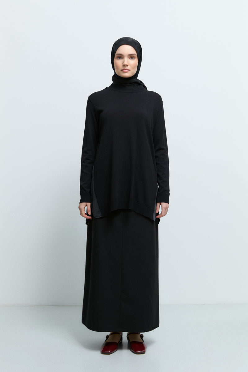 Rayon Karışım Sıfır Yaka Tunik - Siyah TUĞBA