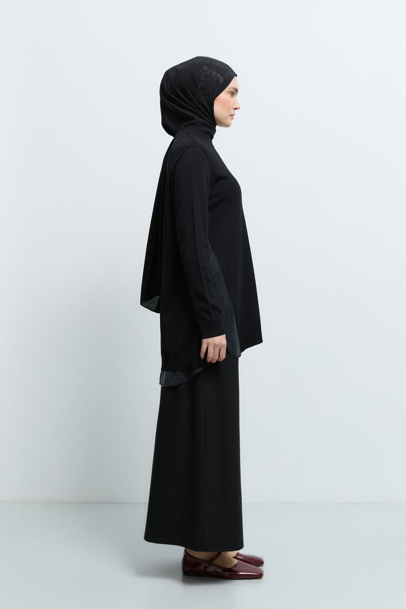 Rayon Karışım Sıfır Yaka Tunik - Siyah TUĞBA