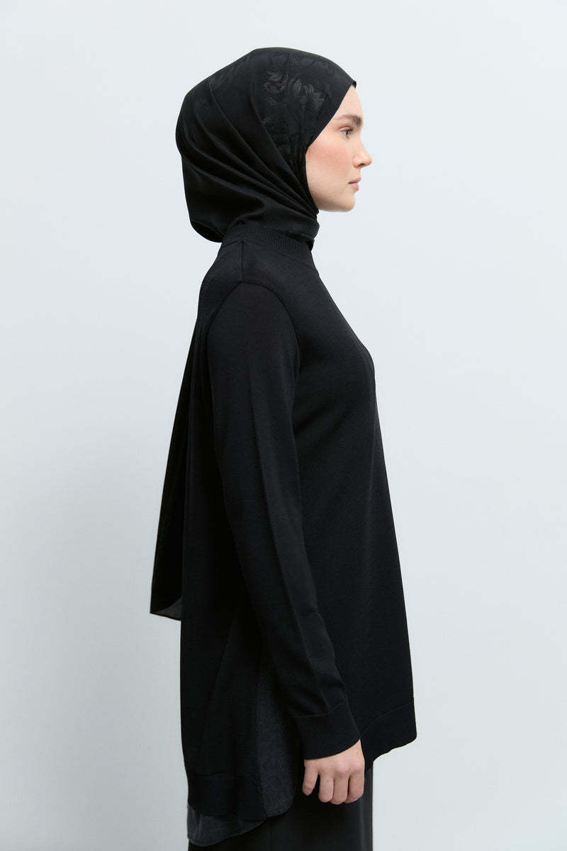 Rayon Karışım Sıfır Yaka Tunik - Siyah TUĞBA