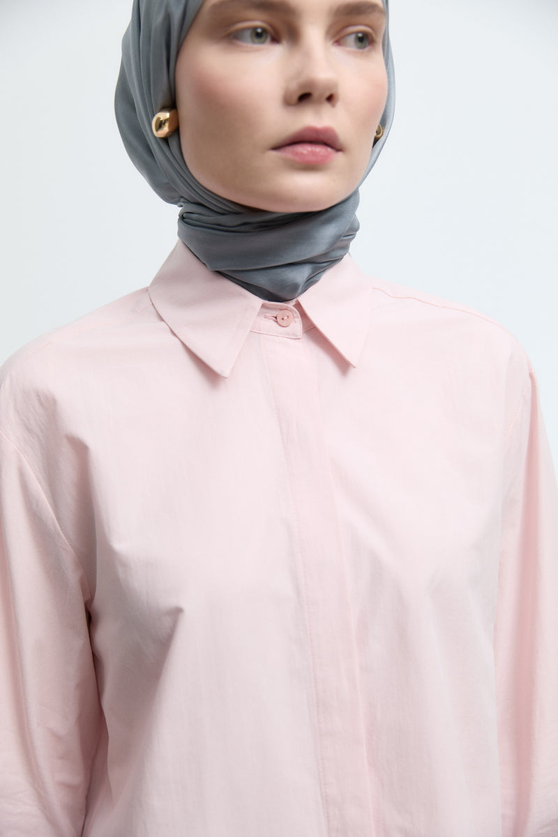 Pamuklu Uzun Kollu Gömlek - Pembe TUĞBA