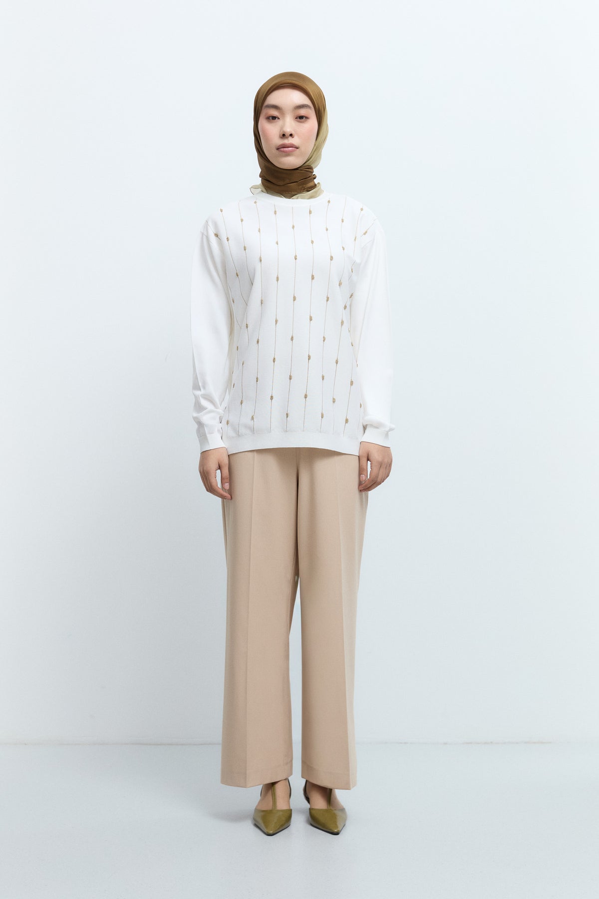 Viscose Blend Drop Shoulder Blouse - Ecru
