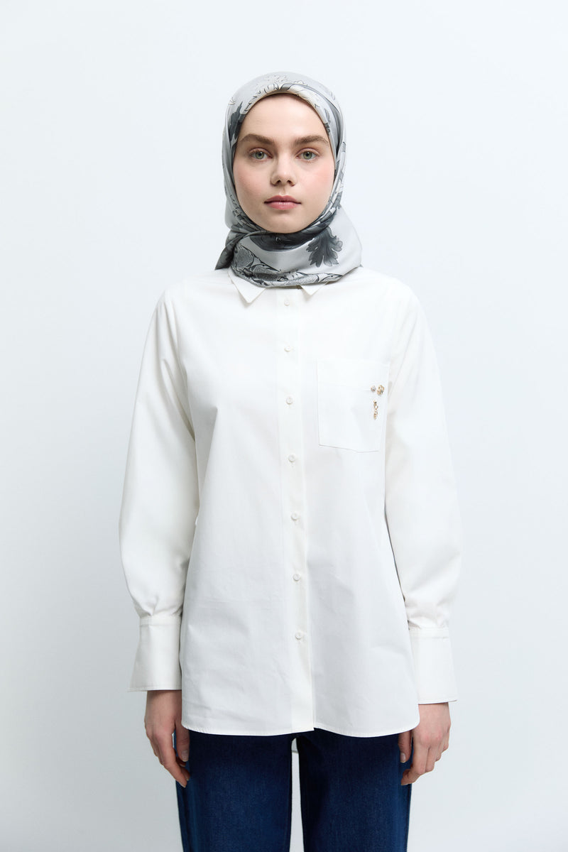 Taharri Twill İpek Eşarp - Gümüş TUĞBA