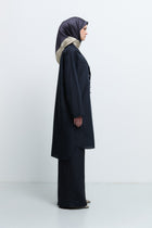 Lyocell Karışım Kruvaze Yaka Dış Giyim Takım - Lacivert TUĞBA