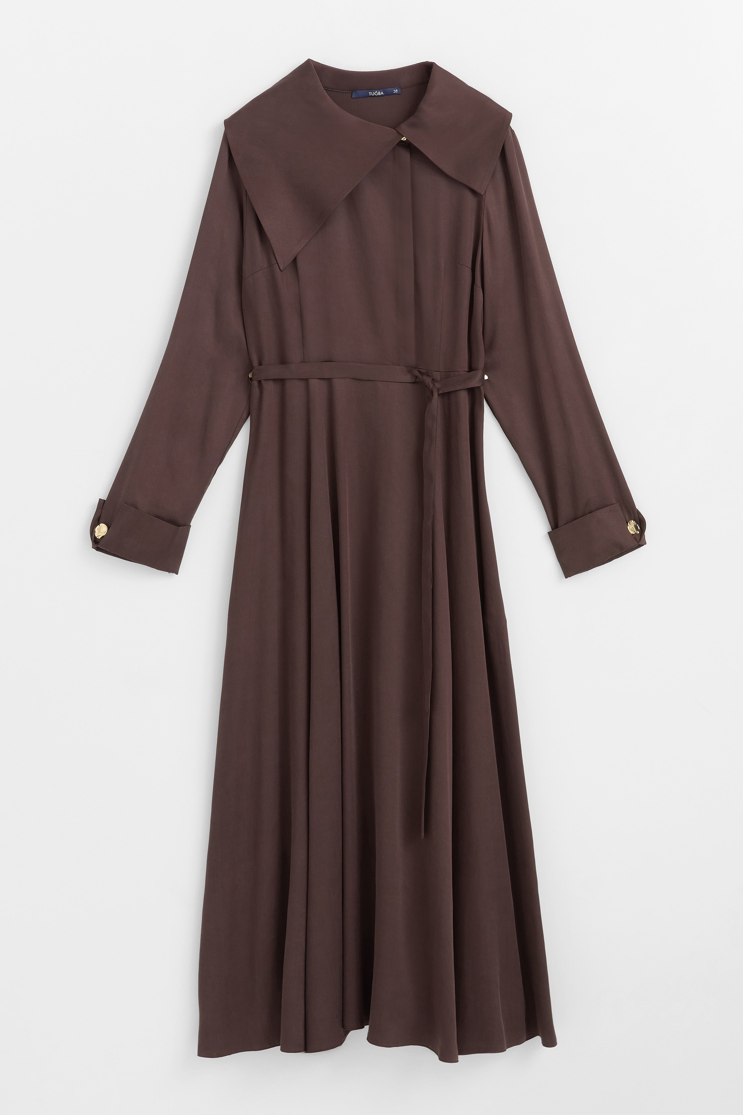 100% Lyocell Asymmetric Collar Dress - Coffee – TUĞBA