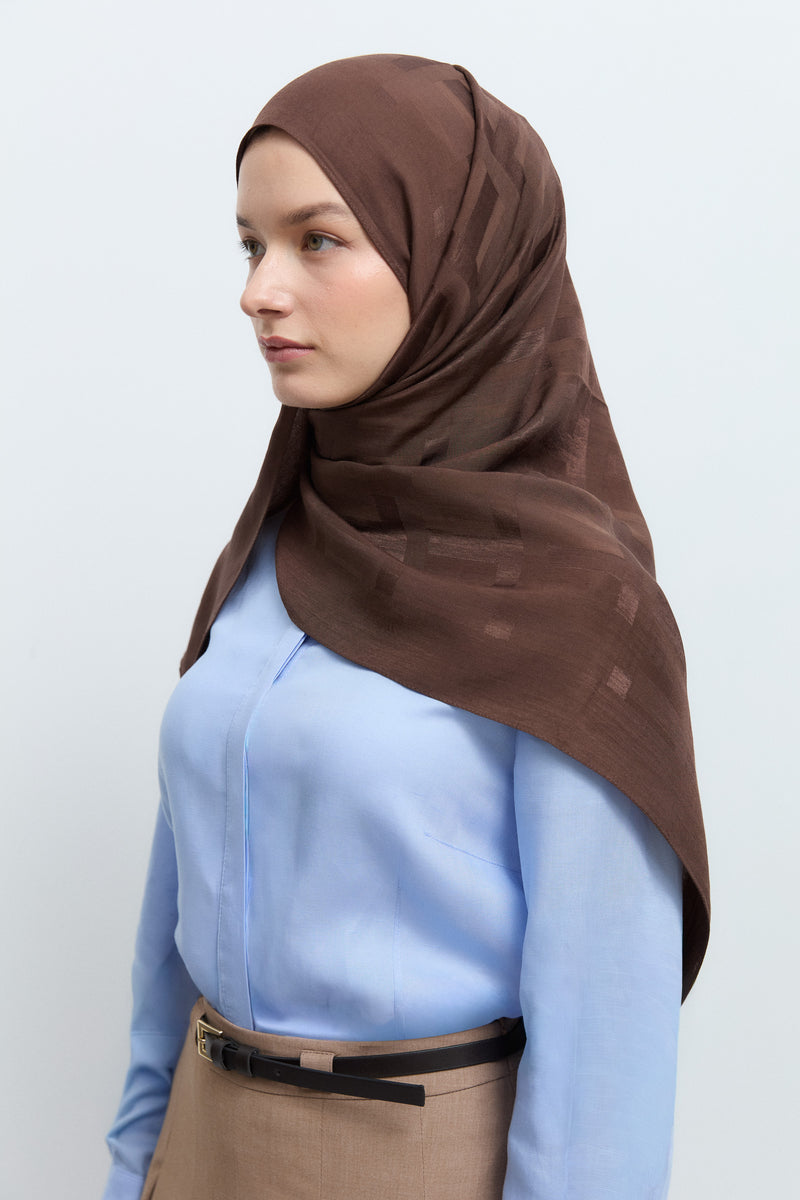 Monogram Lyocell Karışım Jakarlı Natural Şal - Kahve TUĞBA