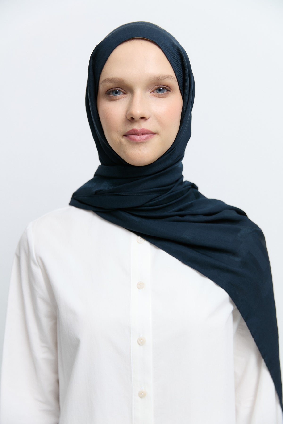 Monogram Lyocell Karışım Jakarlı Natural Şal - Lacivert