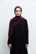 Tuğba Monogram Natural Jakar Şal - Bordo TUĞBA