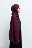 Tuğba Monogram Natural Jakar Şal - Bordo TUĞBA