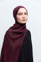 Tuğba Monogram Natural Jakar Şal - Bordo TUĞBA