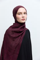 Tuğba Monogram Natural Jakar Şal - Bordo TUĞBA