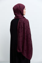 Tuğba Monogram Natural Jakar Şal - Bordo TUĞBA