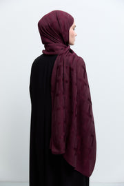 Tuğba Monogram Natural Jakar Şal - Bordo TUĞBA
