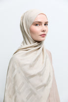 Tuğba Monogram Natural Jakar Şal - Taş TUĞBA