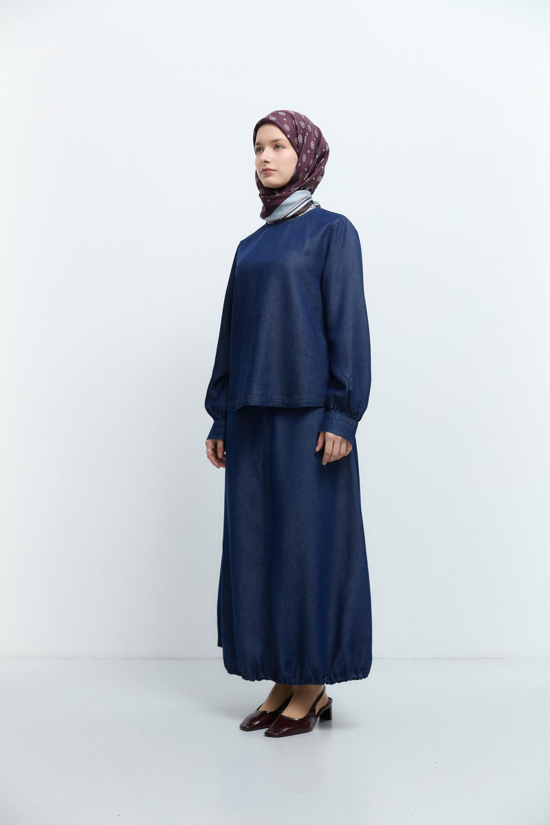 %100 Lyocell Denim Takım - İndigo TUĞBA