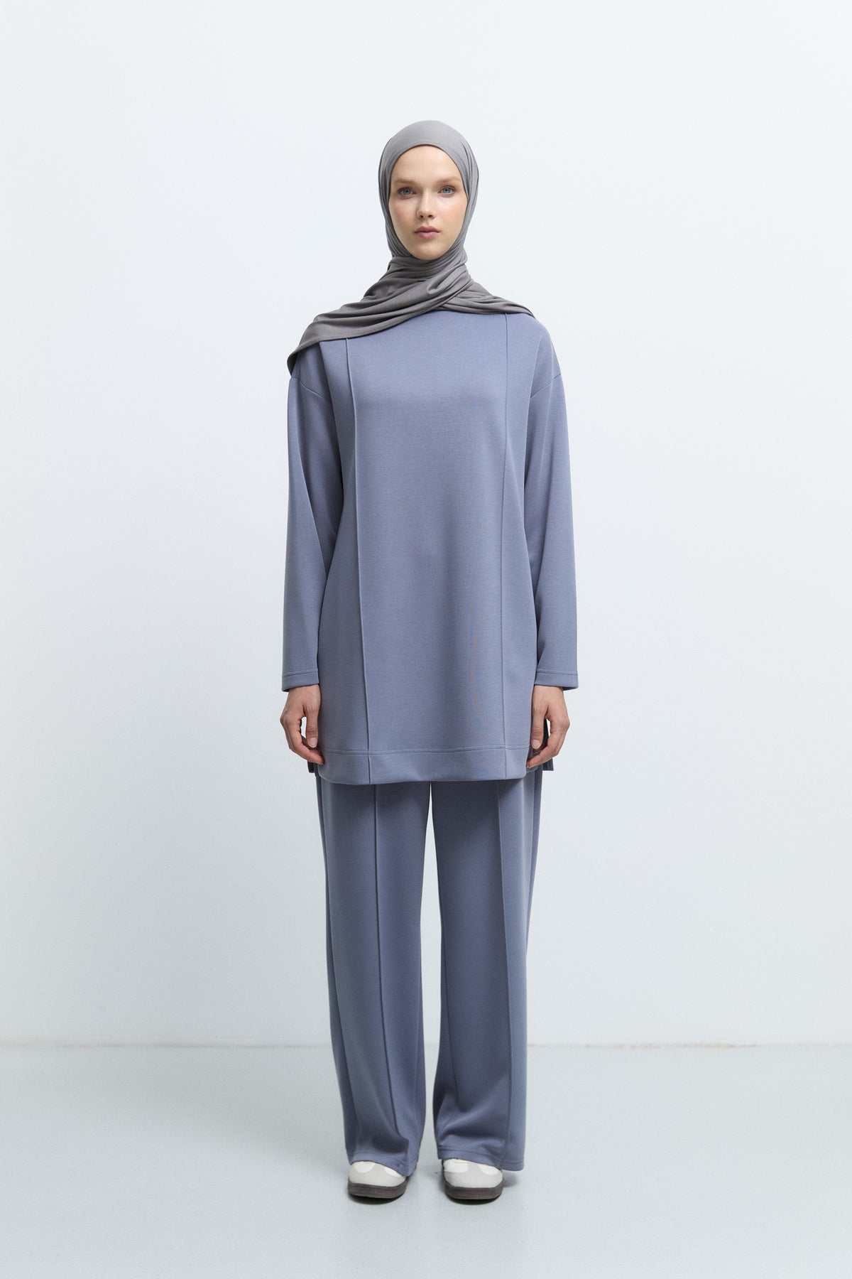 Mandarin Collar Slit Tunic - Indigo