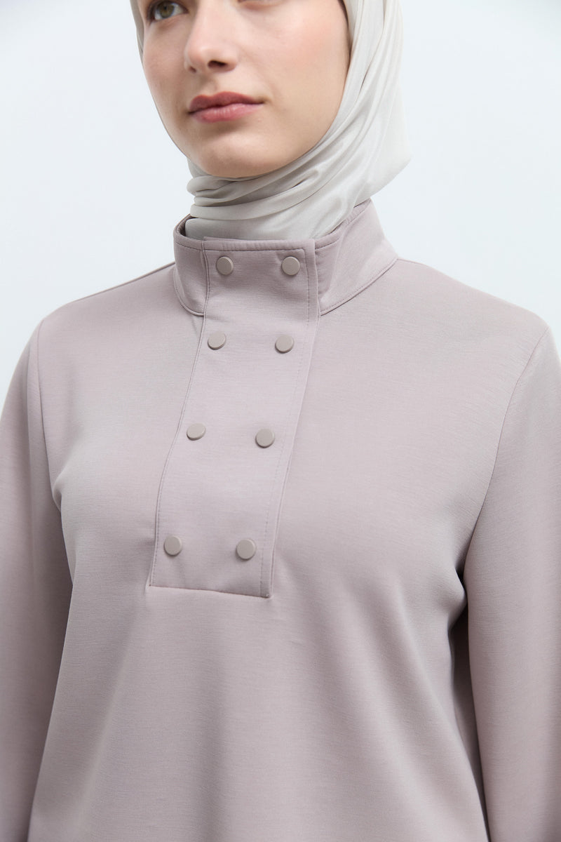 Dik Yaka Çıtçıtlı Sweat - Vizon TUĞBA